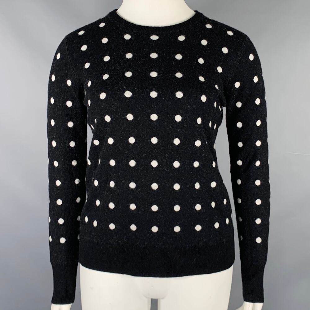 EQUIPMENT Size L Black White Wool Blend Polka Dot Crew Neck Pullover